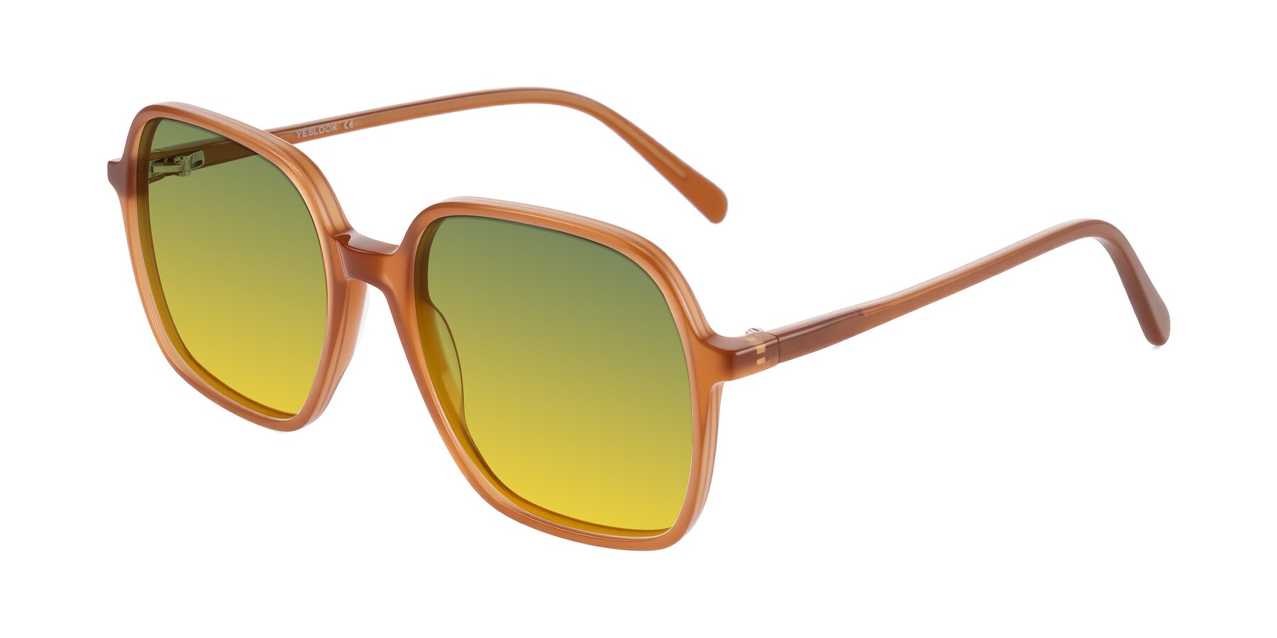 Angle of O'malley in Caramel with Green / Yellow Gradient Lenses