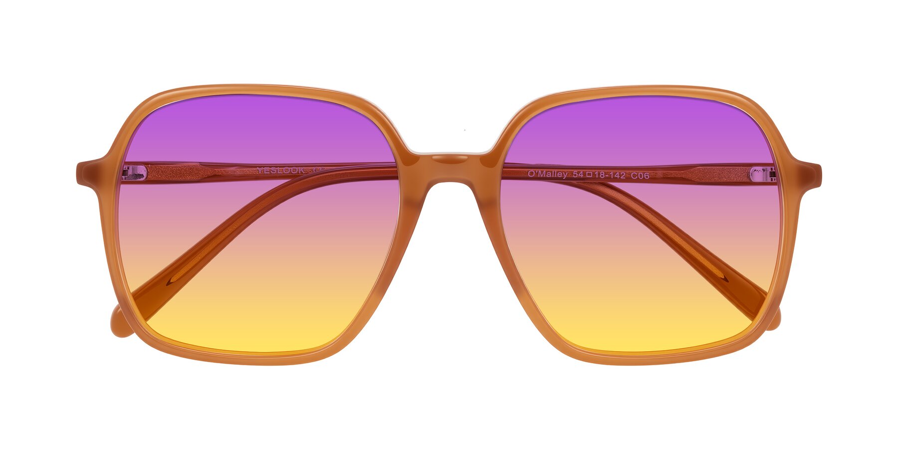 Folded Front of O'malley in Caramel with Purple / Yellow Gradient Lenses