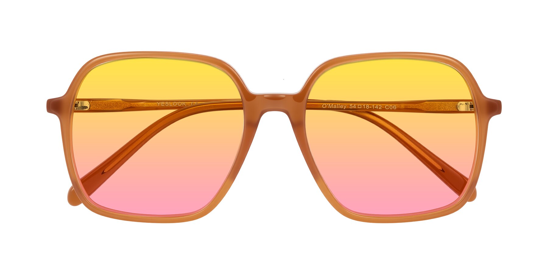 Folded Front of O'malley in Caramel with Yellow / Pink Gradient Lenses