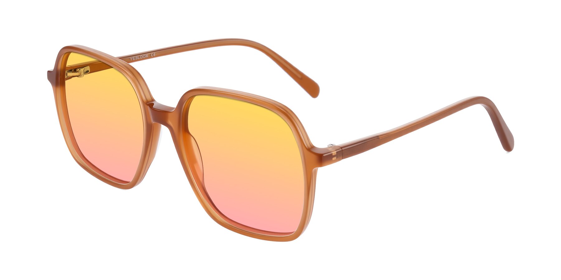 Angle of O'malley in Caramel with Yellow / Pink Gradient Lenses
