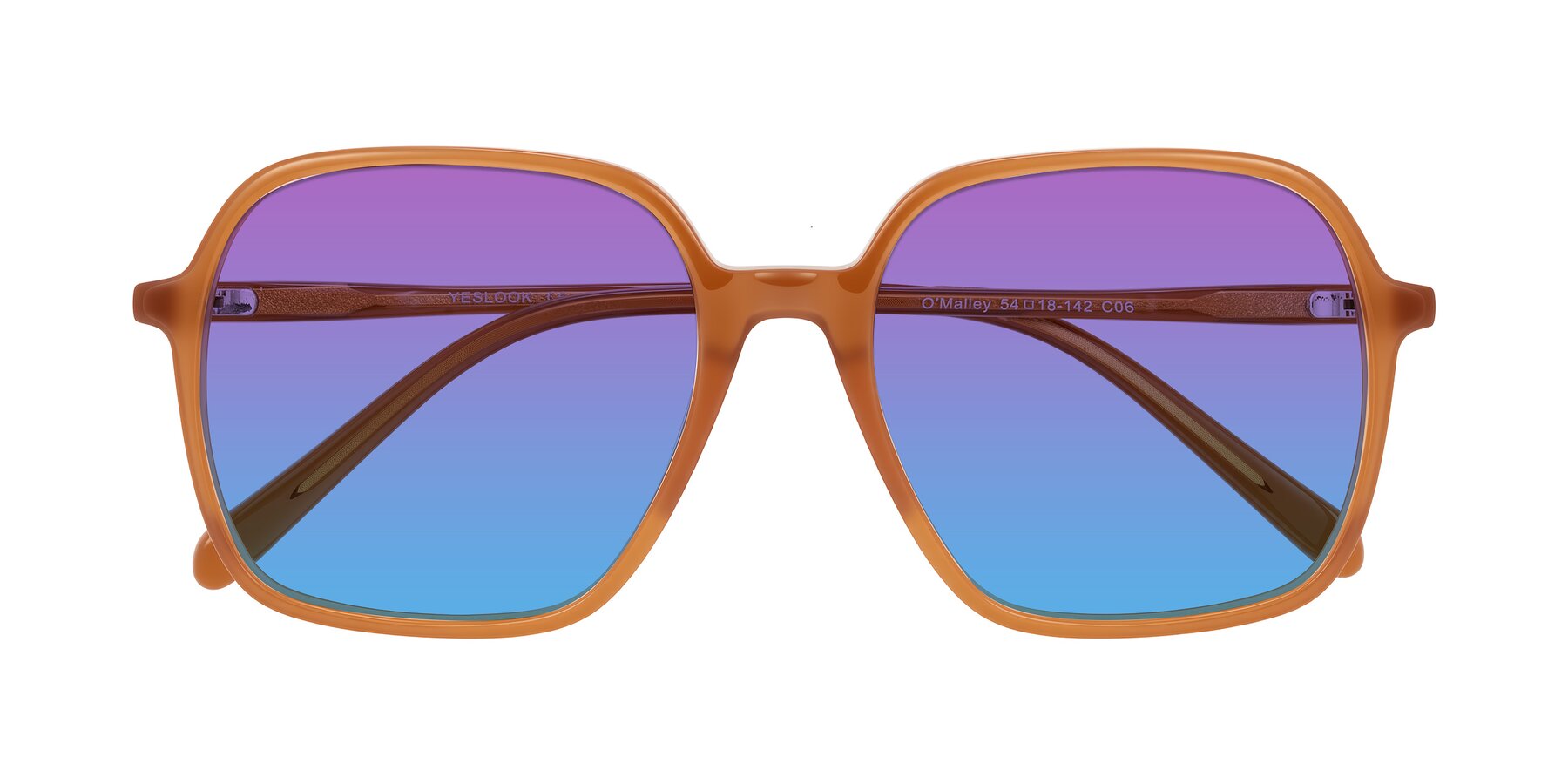 Folded Front of O'malley in Caramel with Purple / Blue Gradient Lenses