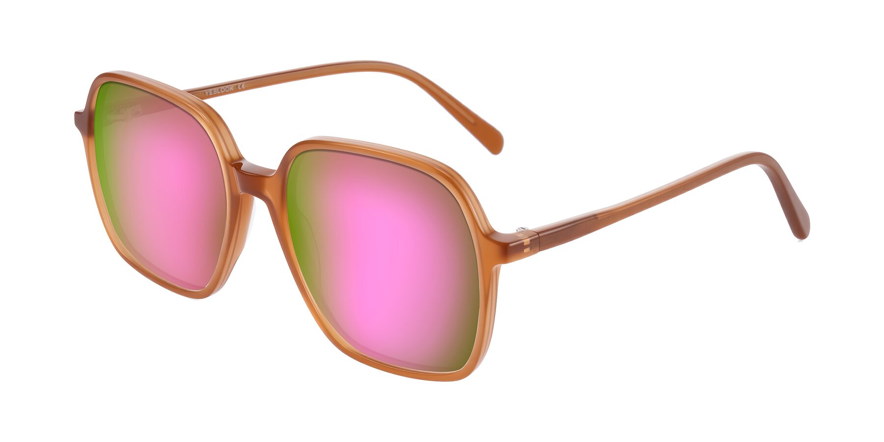 Angle of O'malley in Caramel with Pink Mirrored Lenses