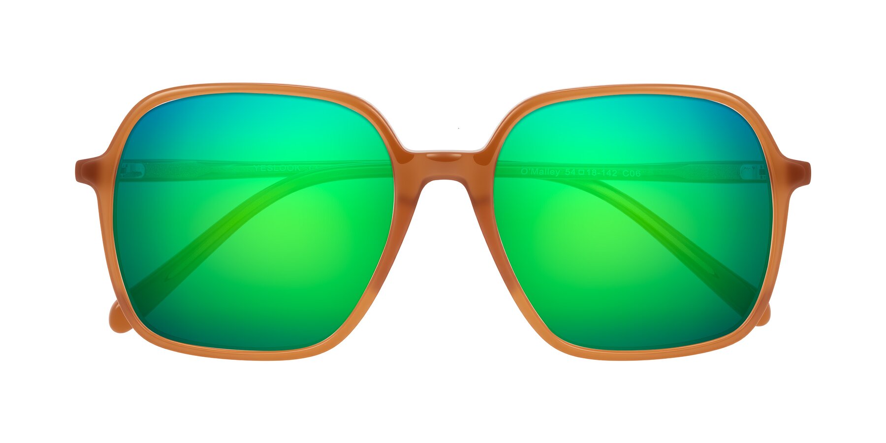 Folded Front of O'malley in Caramel with Green Mirrored Lenses