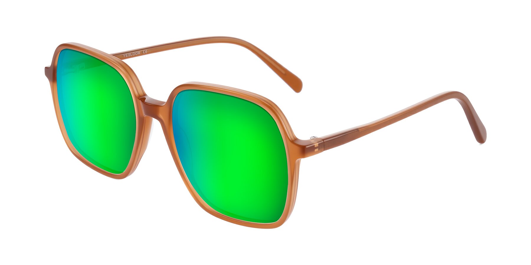 Angle of O'malley in Caramel with Green Mirrored Lenses