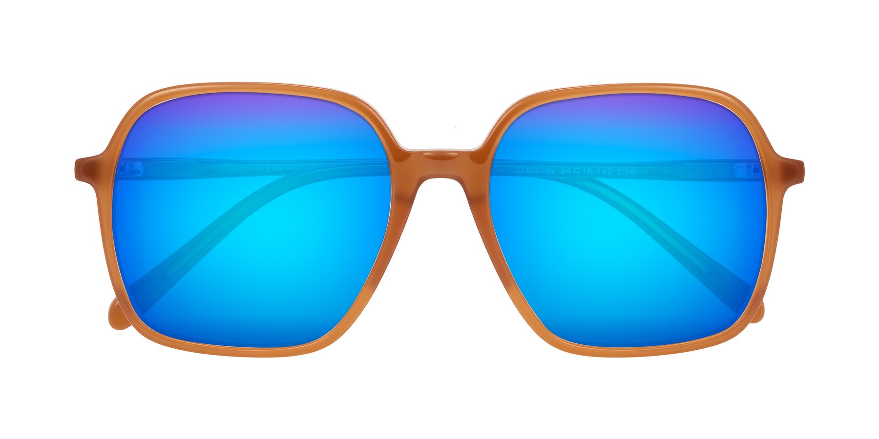 Folded Front of O'malley in Caramel with Blue Mirrored Lenses