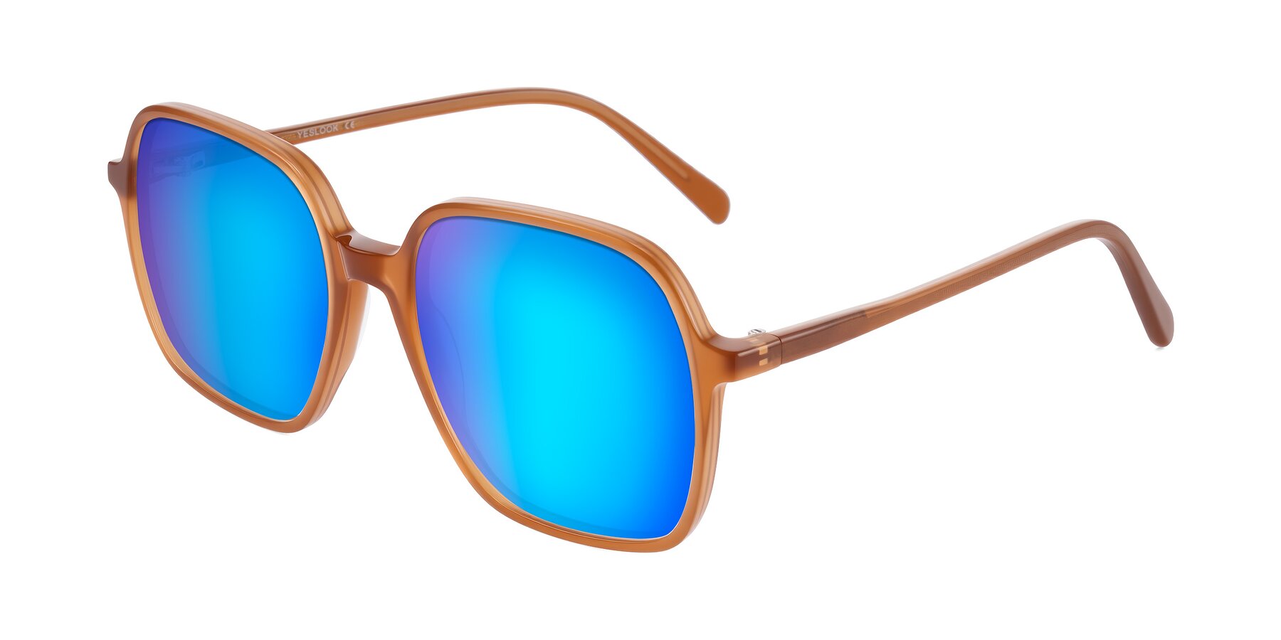 Angle of O'malley in Caramel with Blue Mirrored Lenses