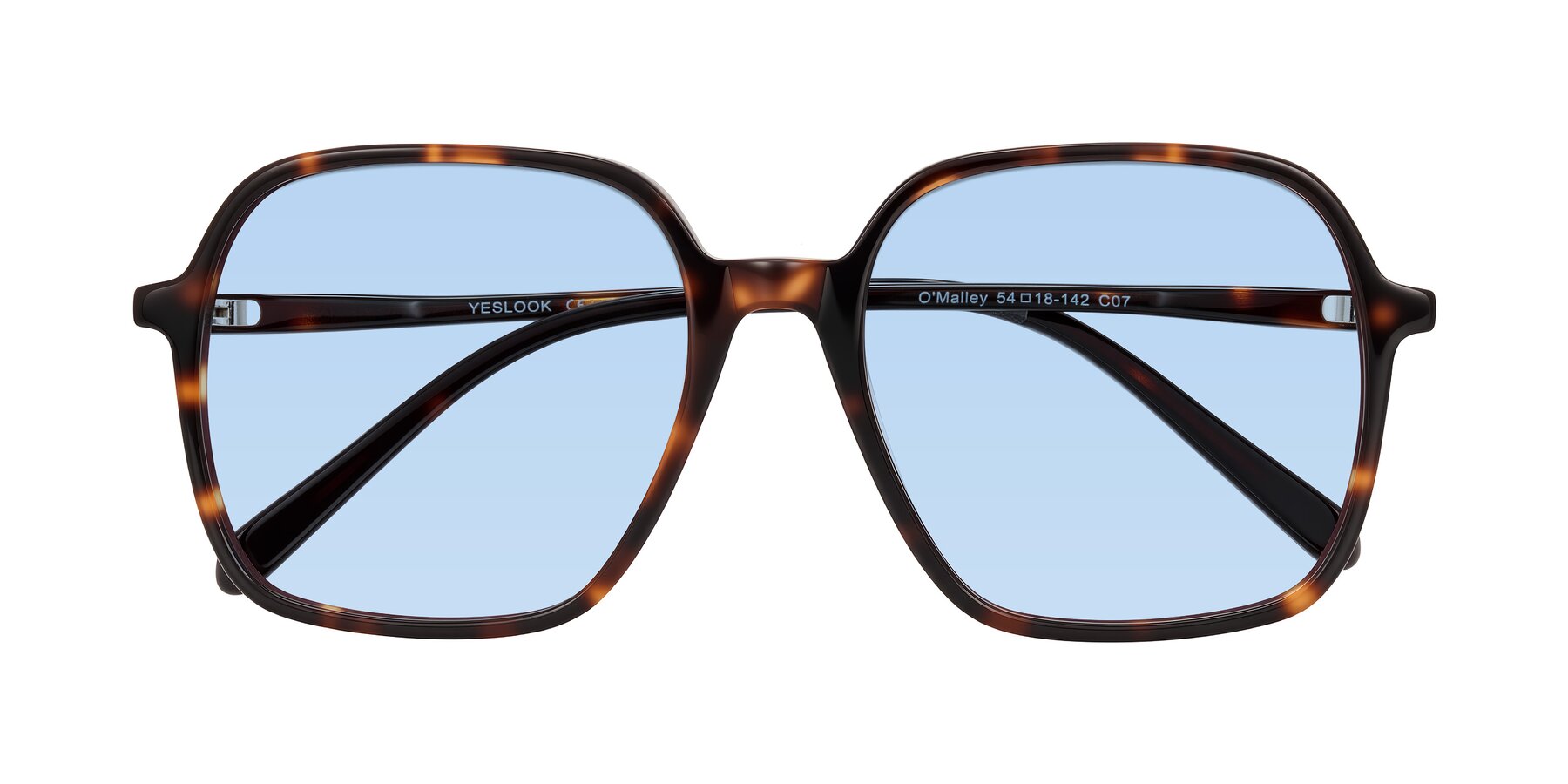 Folded Front of O'malley in Tortoise with Light Blue Tinted Lenses