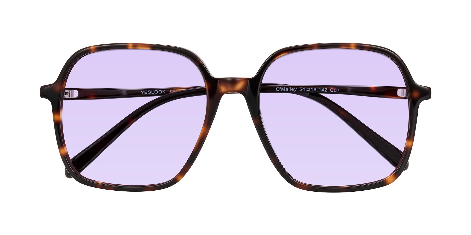 Folded Front of O'malley in Tortoise with Light Purple Tinted Lenses
