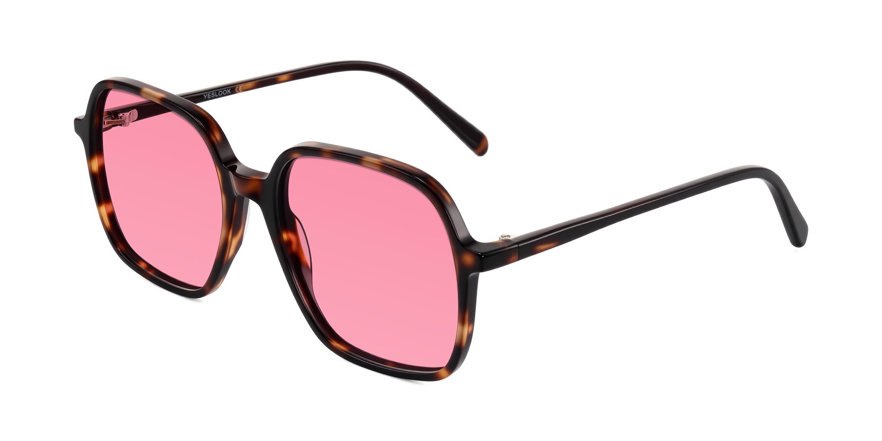Angle of O'malley in Tortoise with Pink Tinted Lenses