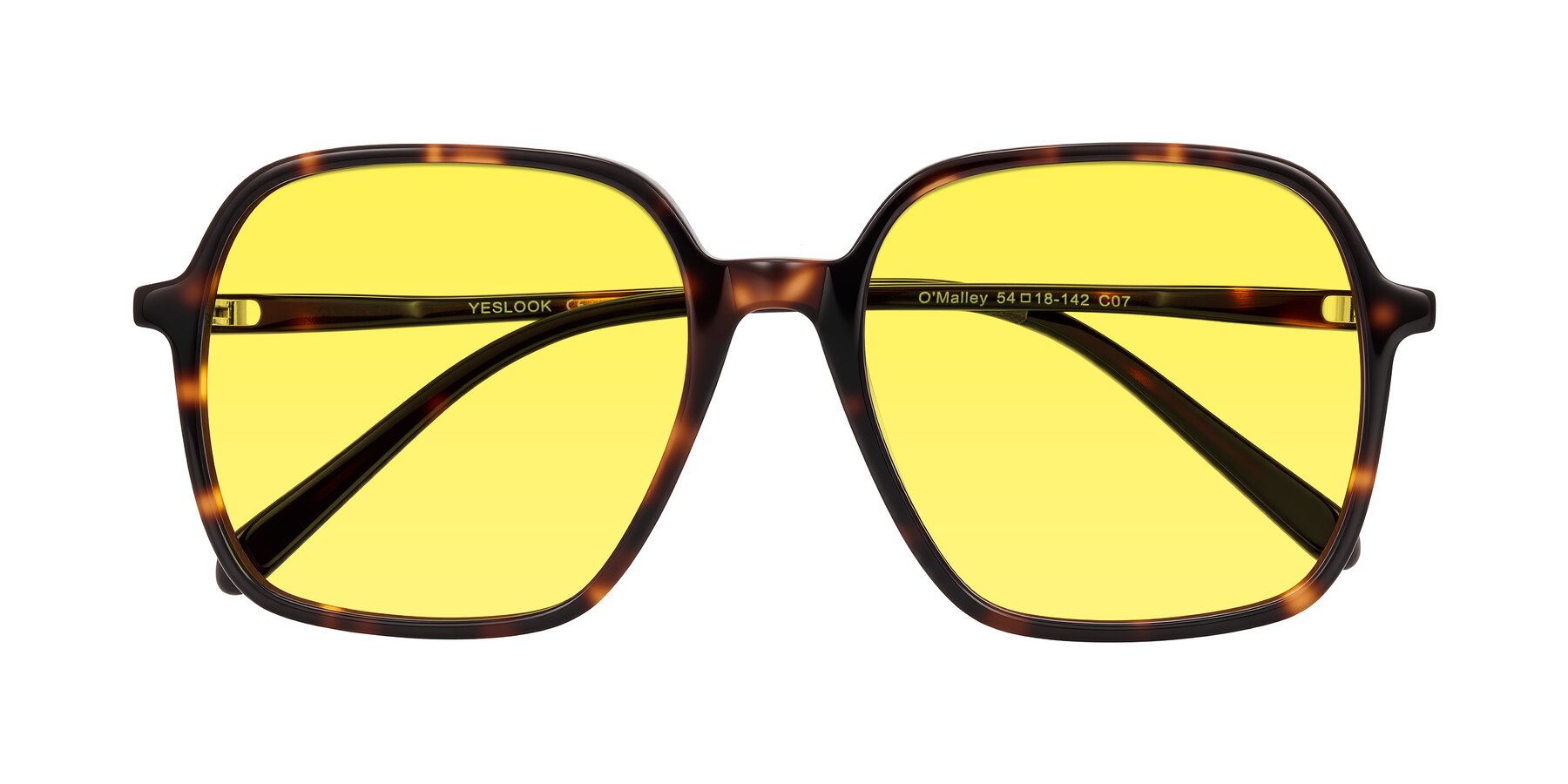 Folded Front of O'malley in Tortoise with Medium Yellow Tinted Lenses