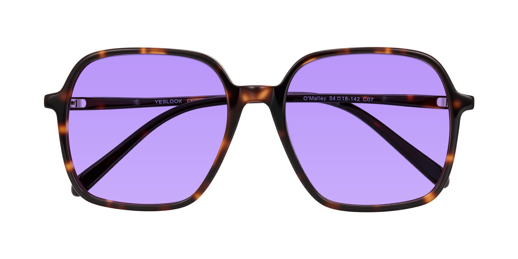 Folded Front of O'malley in Tortoise with Medium Purple Tinted Lenses