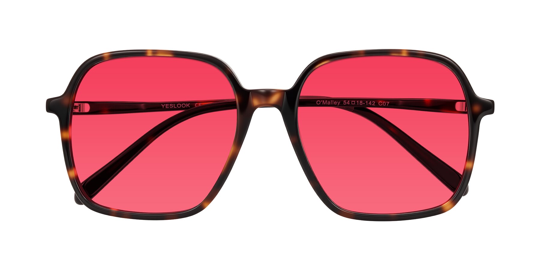 Folded Front of O'malley in Tortoise with Red Tinted Lenses