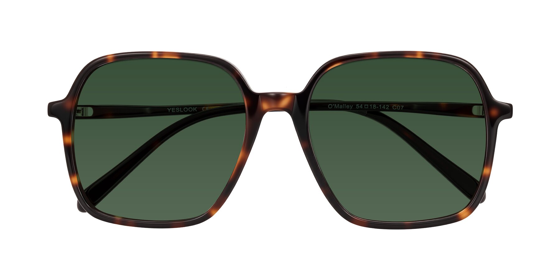 Folded Front of O'malley in Tortoise with Green Tinted Lenses