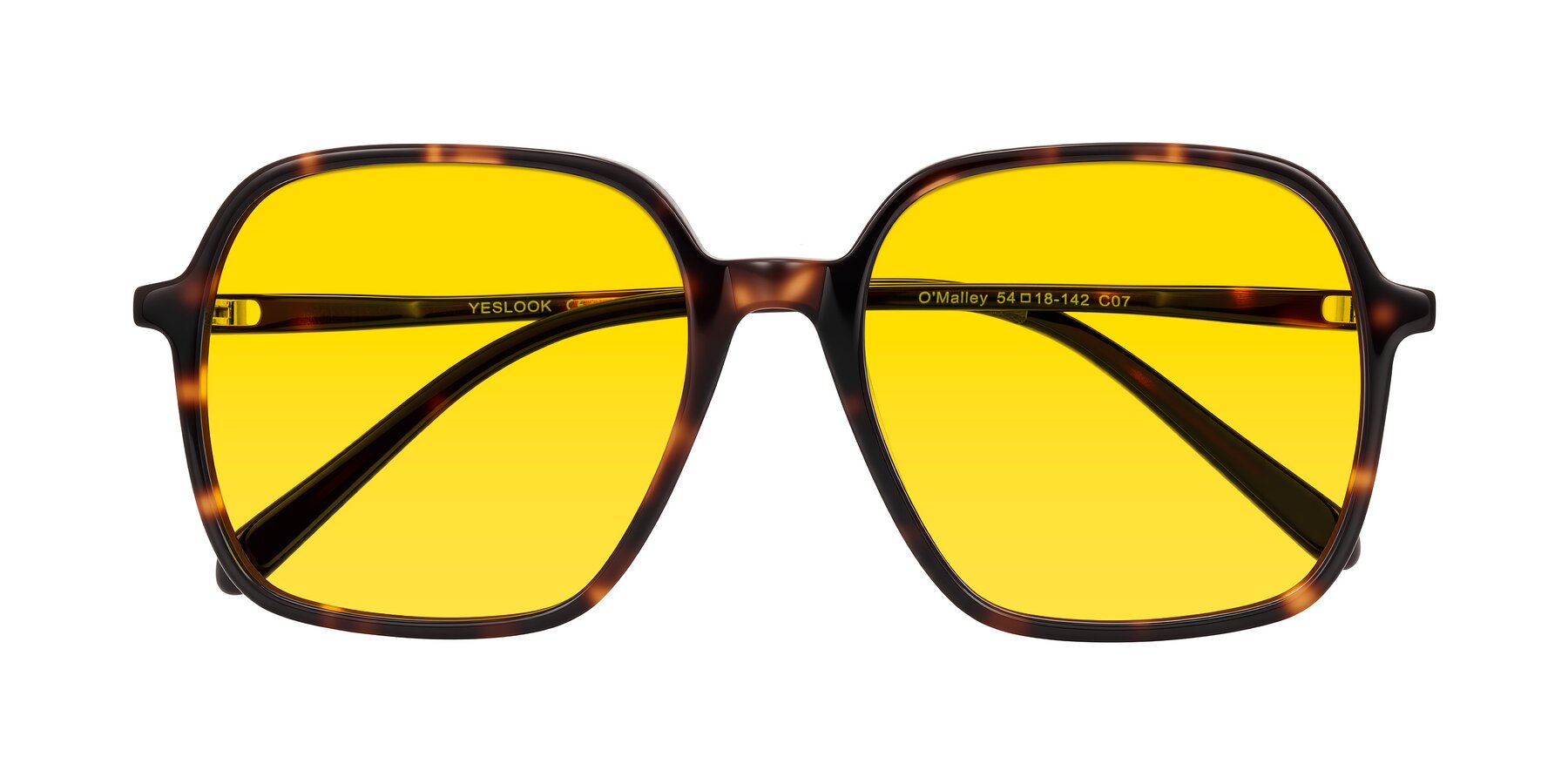 Folded Front of O'malley in Tortoise with Yellow Tinted Lenses
