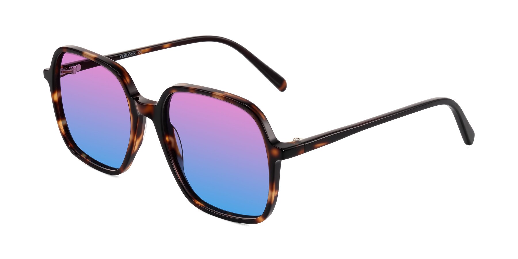 Angle of O'malley in Tortoise with Pink / Blue Gradient Lenses