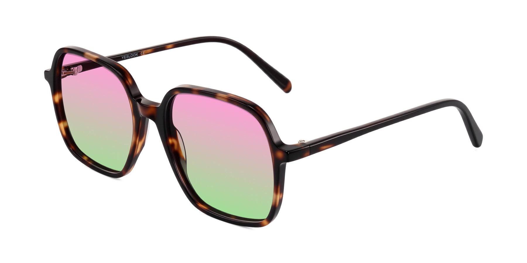 Angle of O'malley in Tortoise with Pink / Green Gradient Lenses