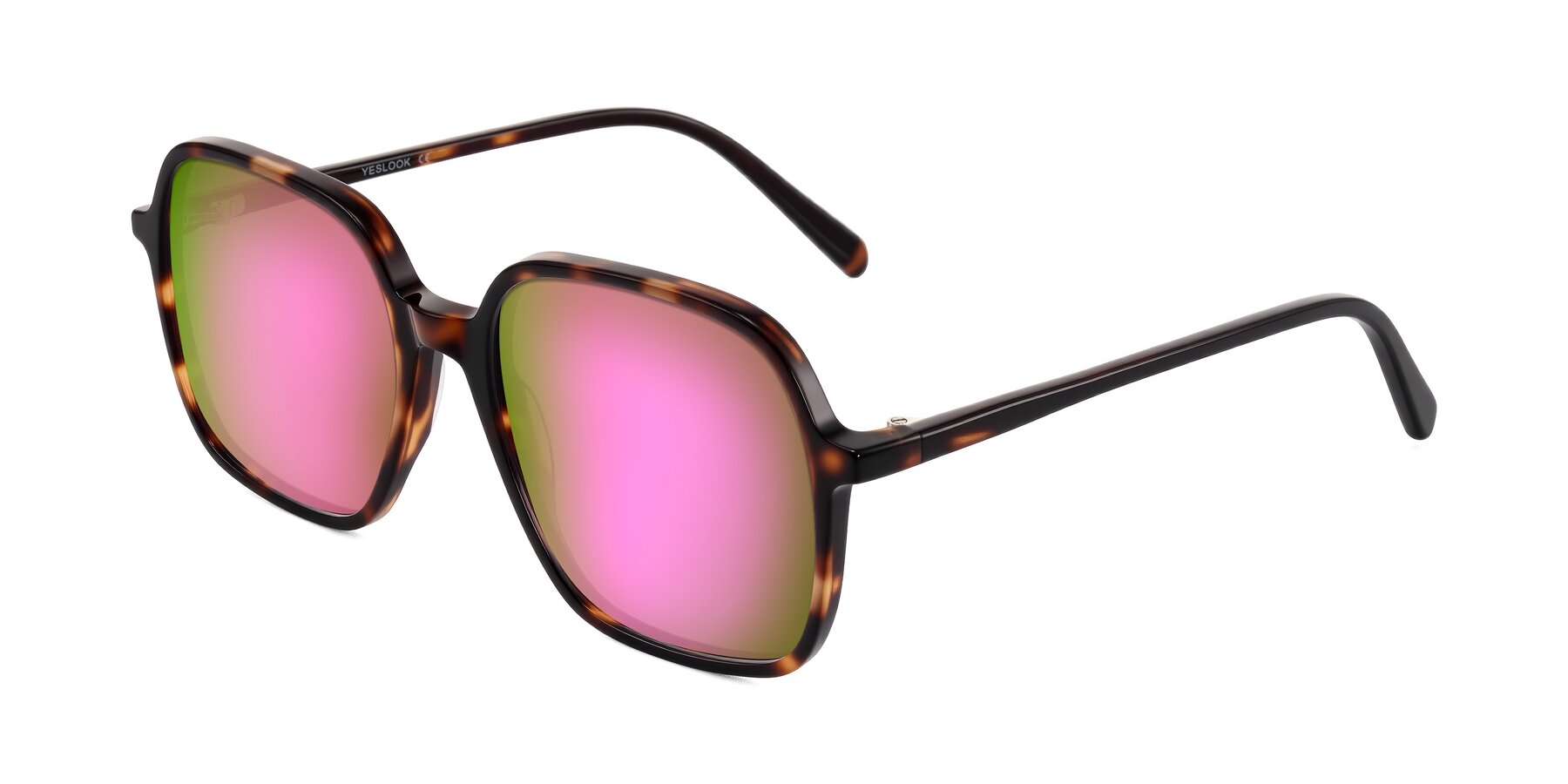 Angle of O'malley in Tortoise with Pink Mirrored Lenses