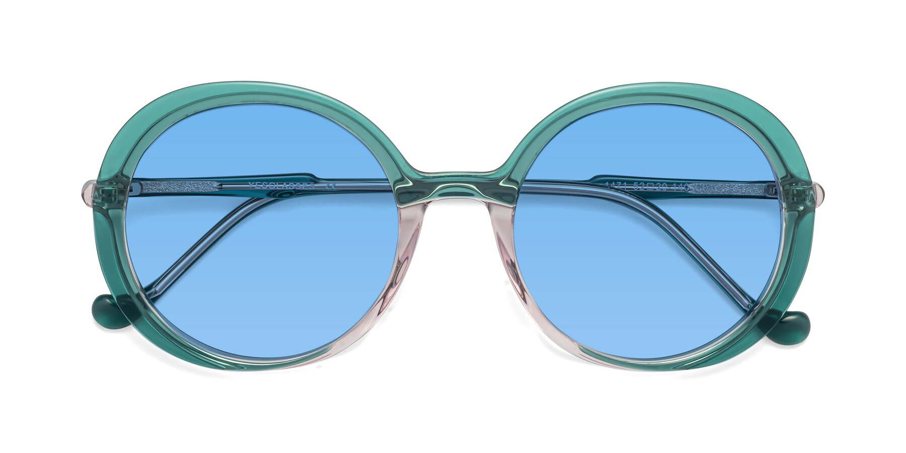 Folded Front of 1471 in Green with Medium Blue Tinted Lenses