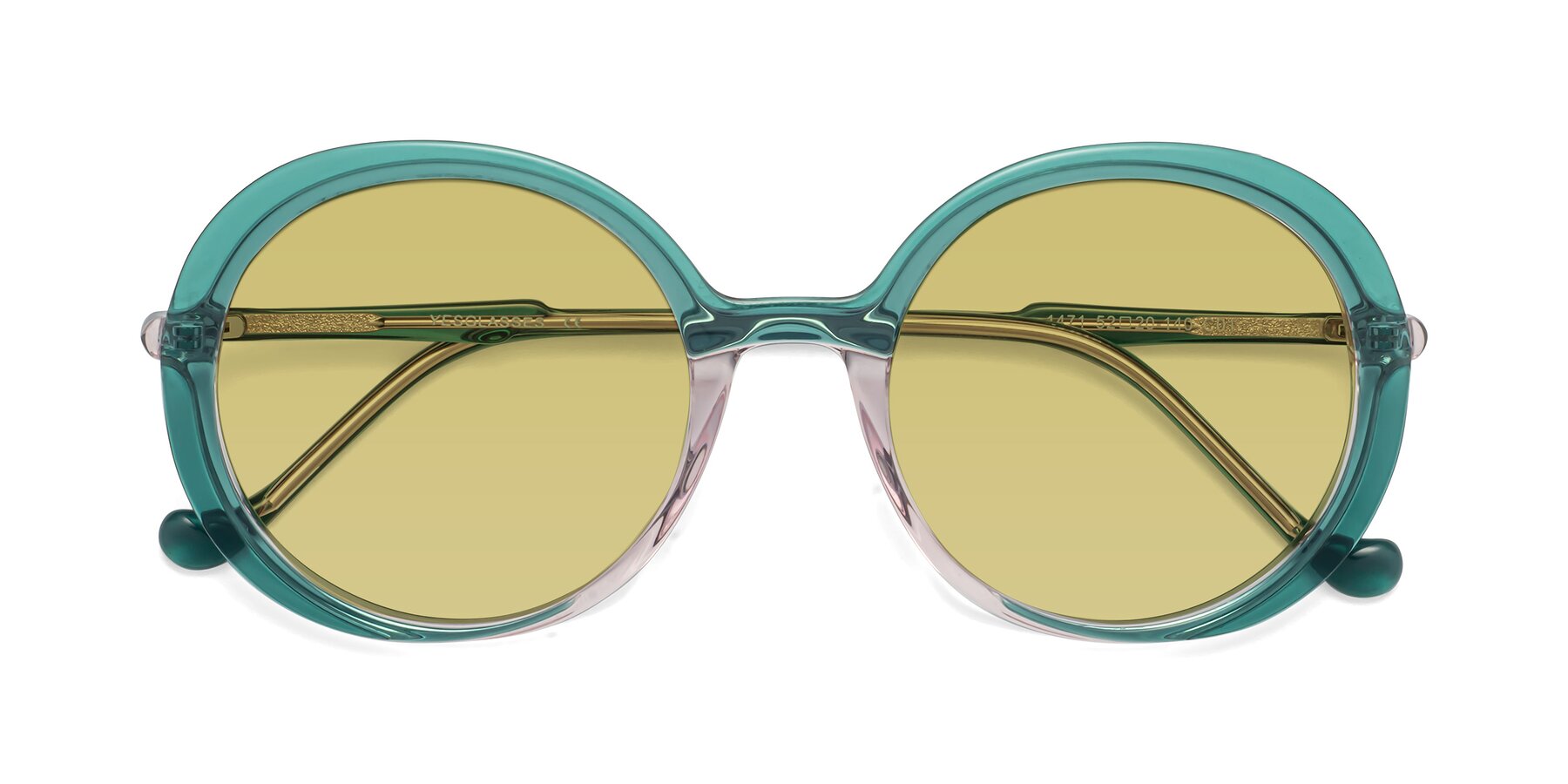 Folded Front of 1471 in Green with Medium Champagne Tinted Lenses