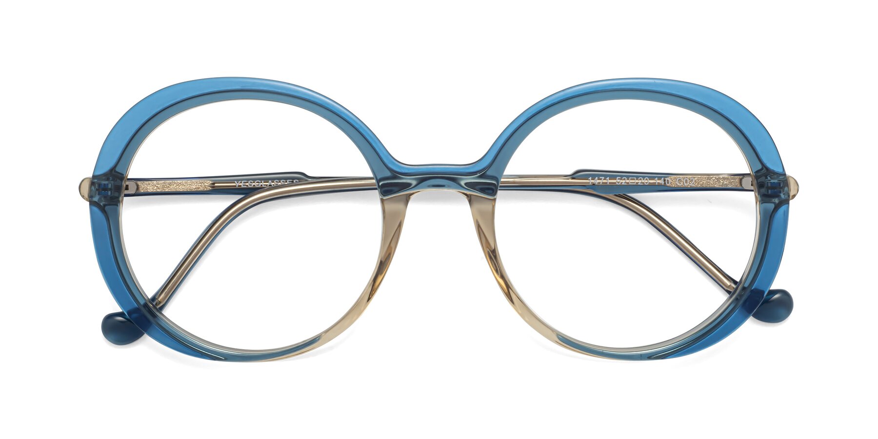 Folded Front of 1471 in Blue with Clear Reading Eyeglass Lenses
