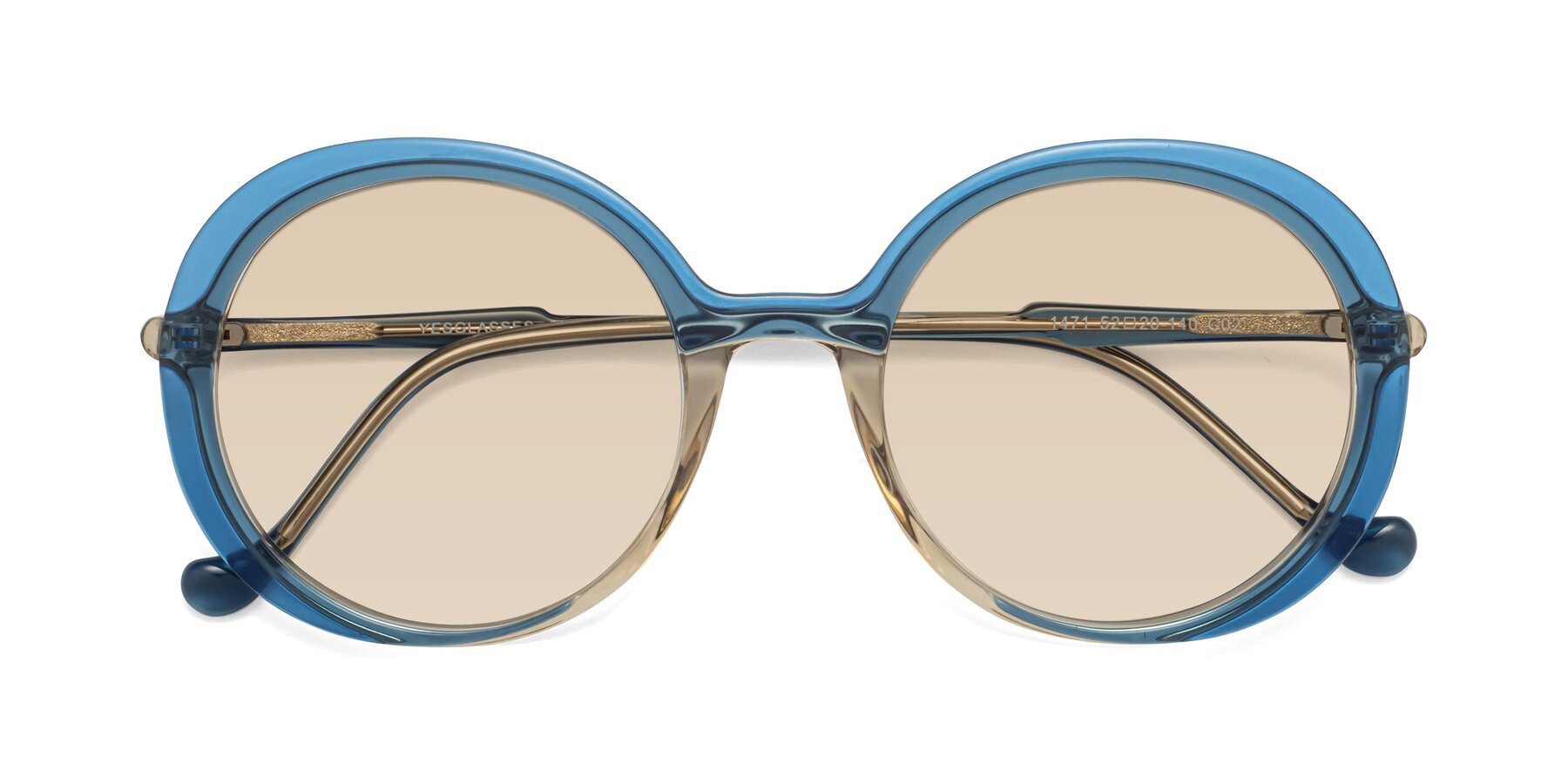 Folded Front of 1471 in Blue with Light Brown Tinted Lenses