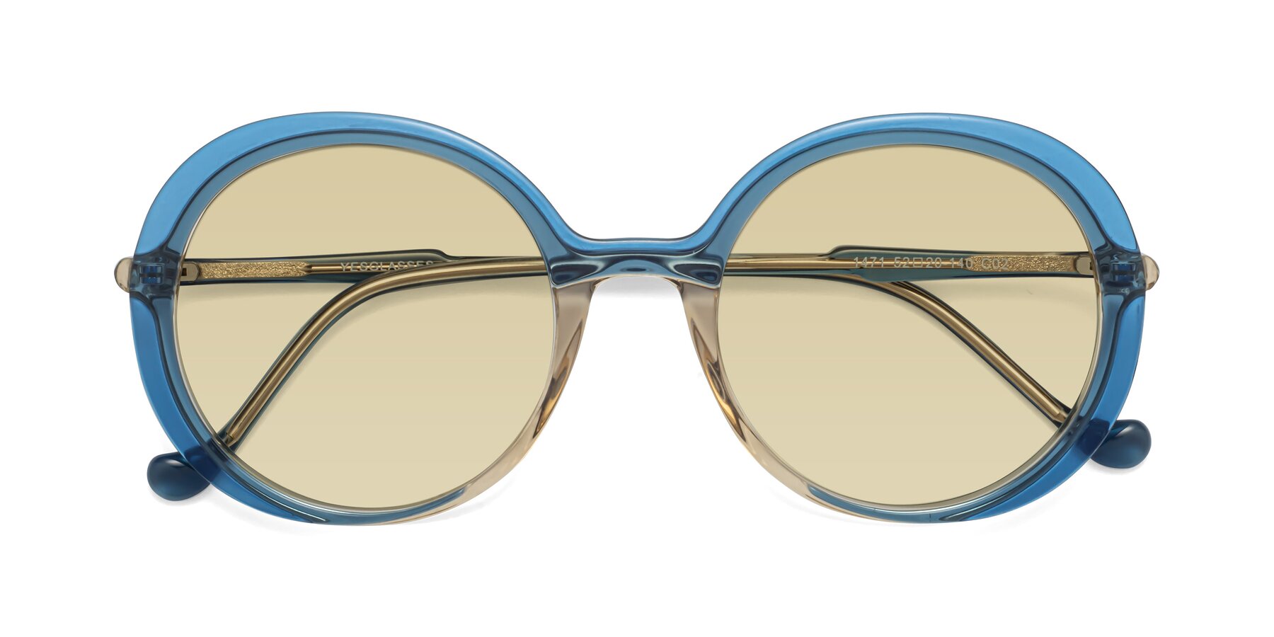 Folded Front of 1471 in Blue with Light Champagne Tinted Lenses