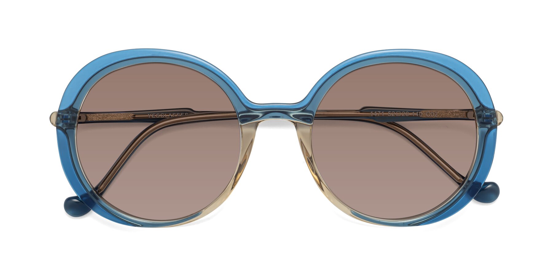 Folded Front of 1471 in Blue with Medium Brown Tinted Lenses
