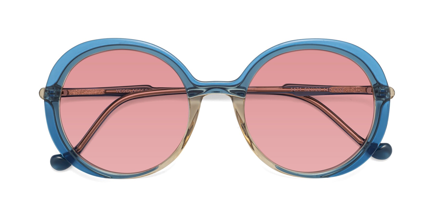 Folded Front of 1471 in Blue with Medium Garnet Tinted Lenses