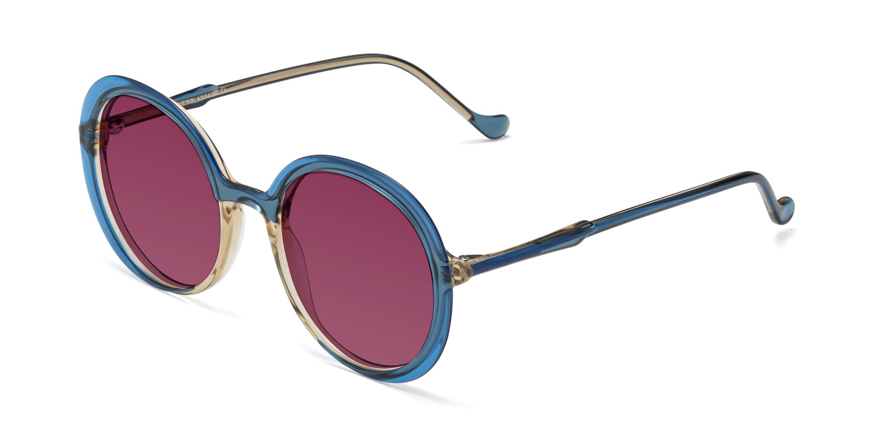 Angle of 1471 in Blue with Wine Tinted Lenses