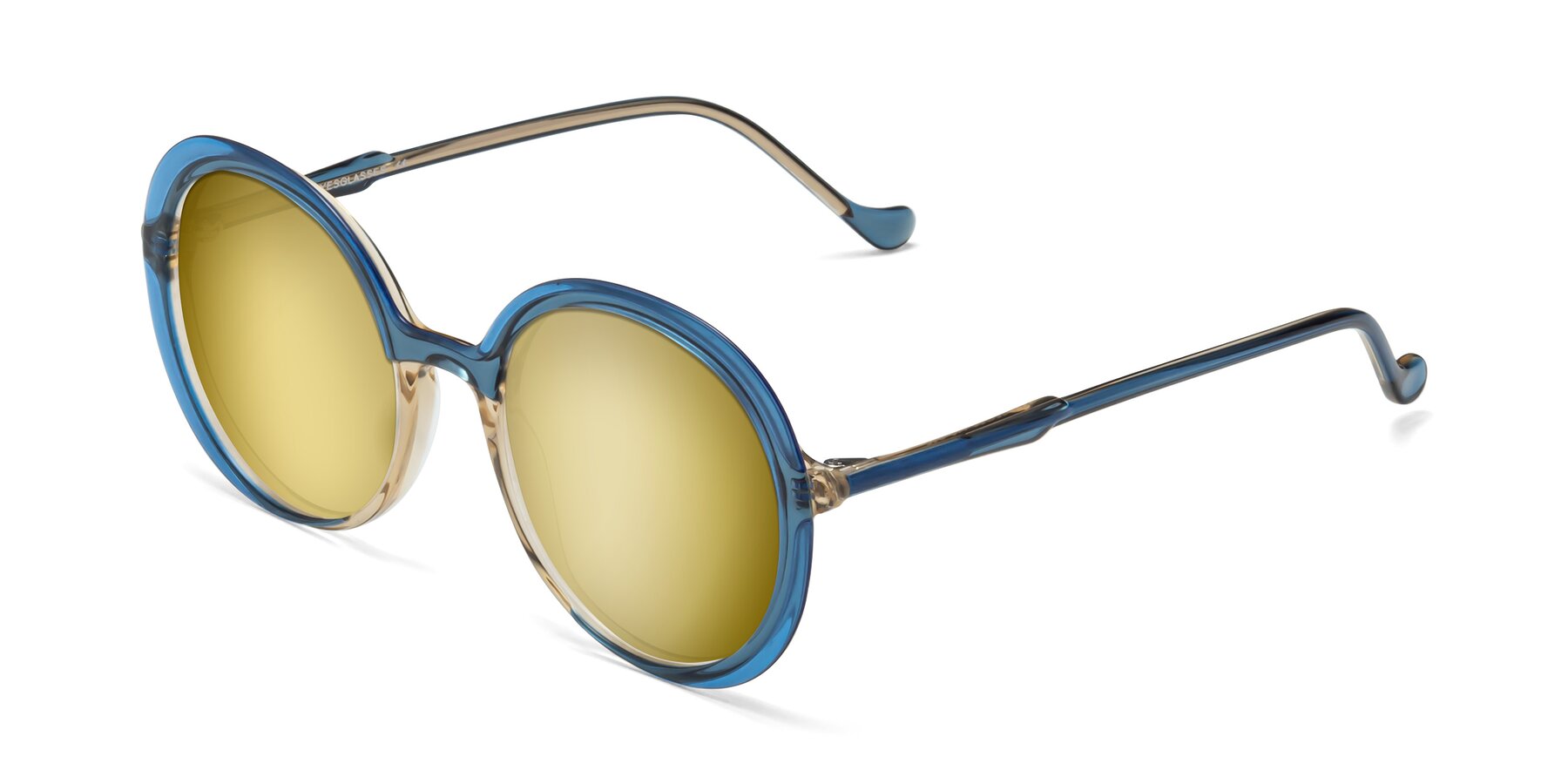 Angle of 1471 in Blue with Gold Mirrored Lenses