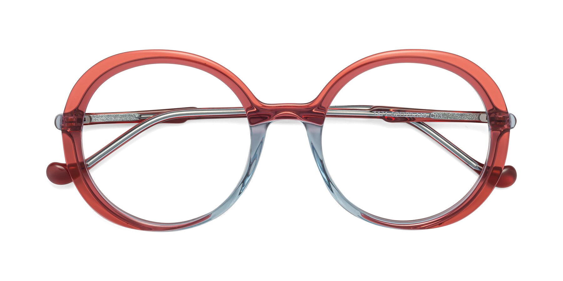 Folded Front of 1471 in Red with Clear Reading Eyeglass Lenses