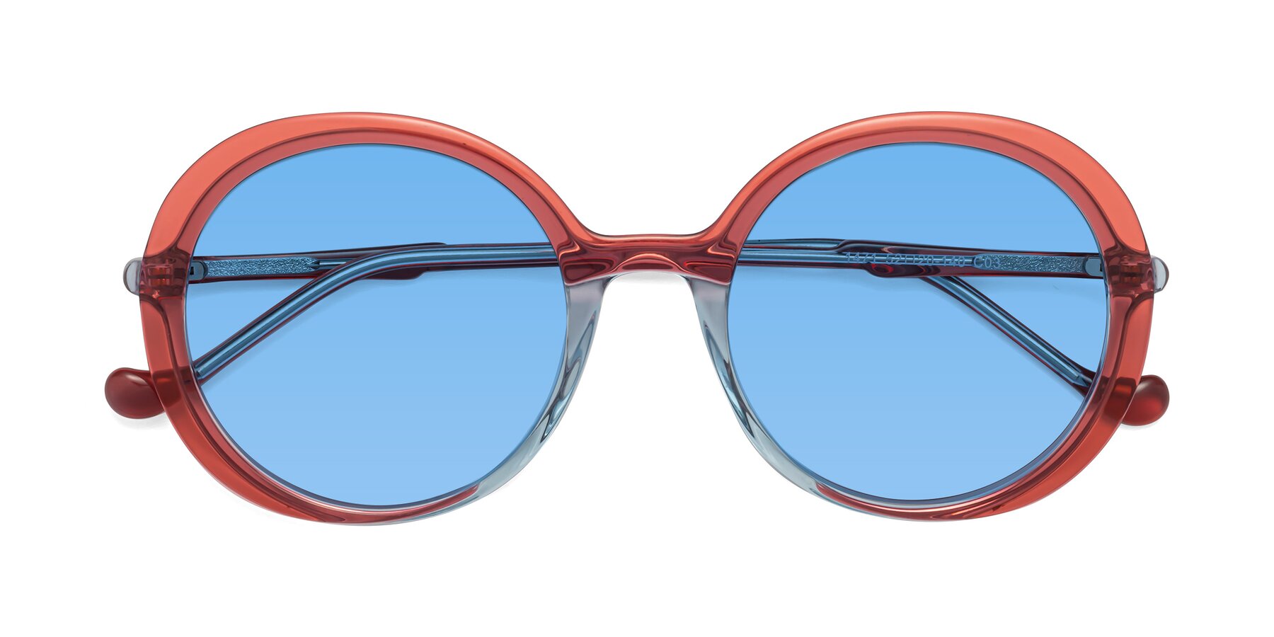 Folded Front of 1471 in Red with Medium Blue Tinted Lenses
