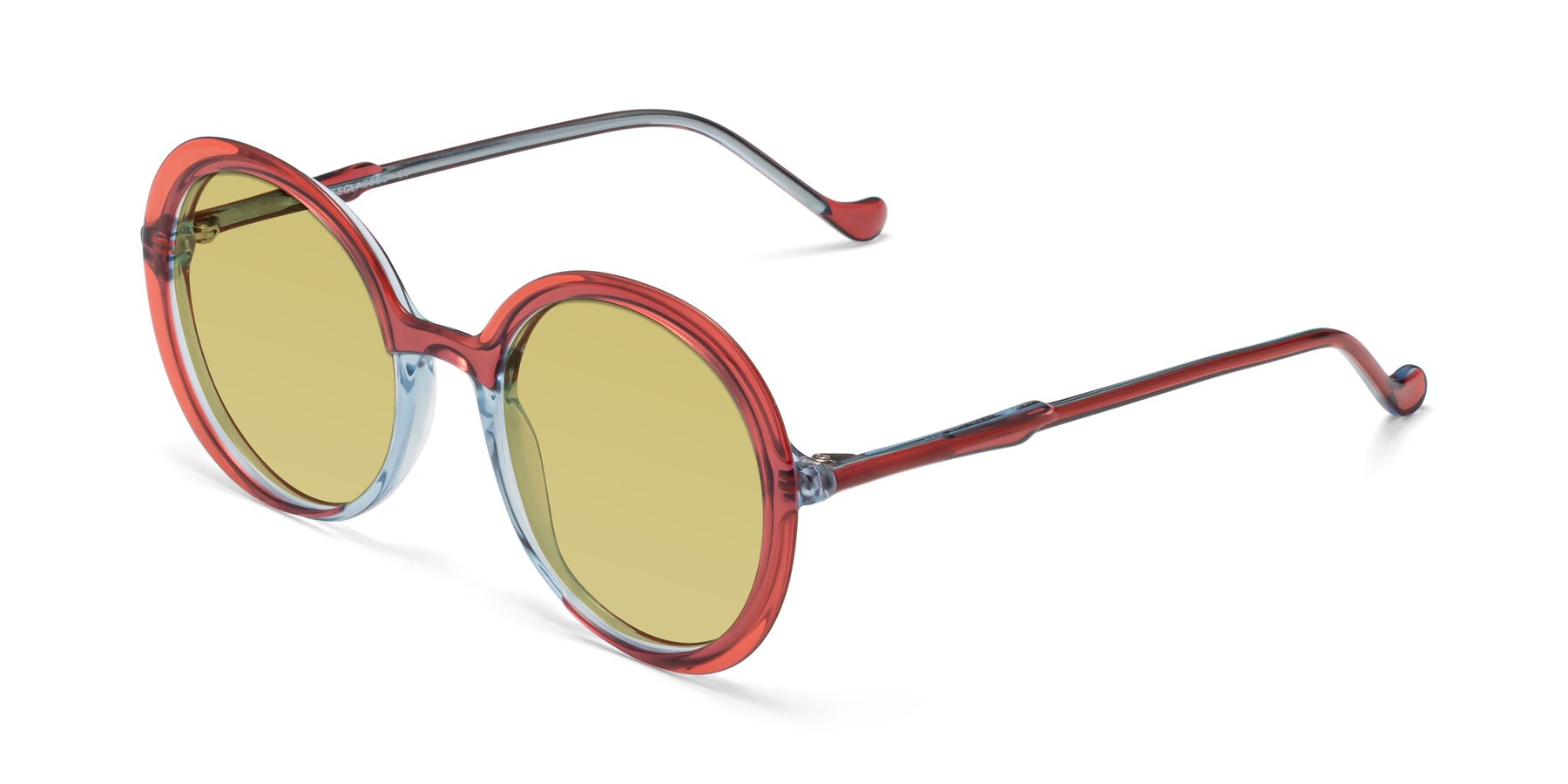 Angle of 1471 in Red with Medium Champagne Tinted Lenses