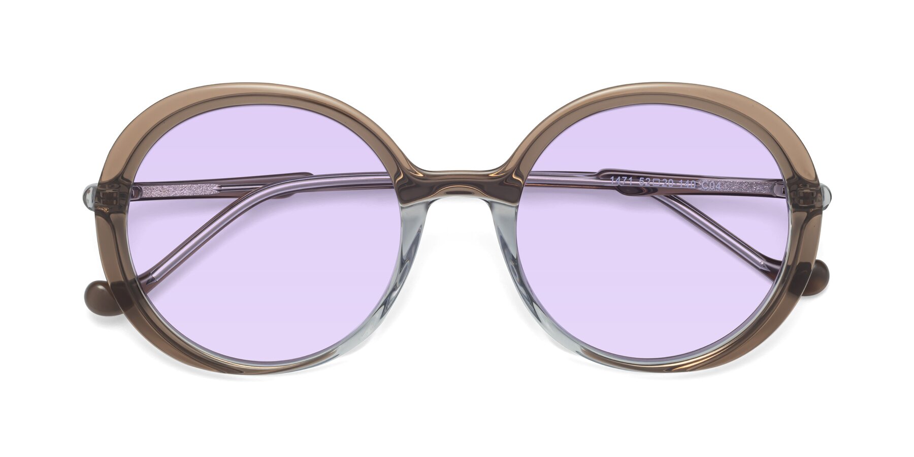 Folded Front of 1471 in Brown with Light Purple Tinted Lenses