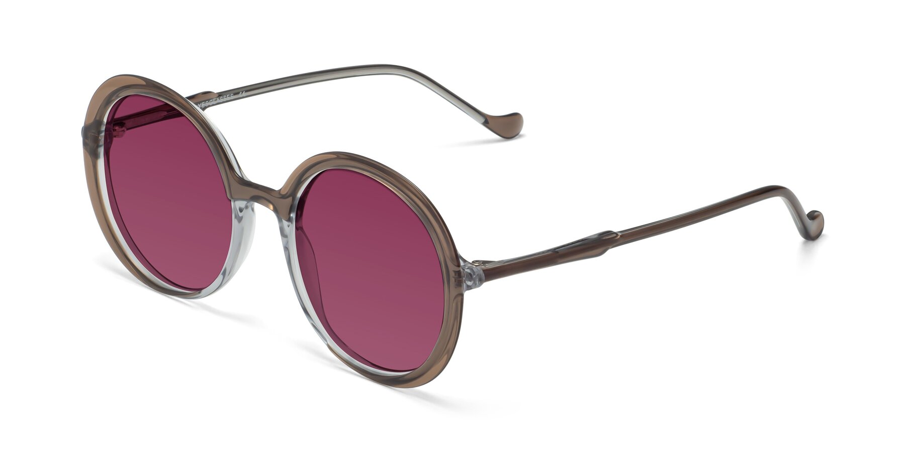 Angle of 1471 in Brown with Wine Tinted Lenses