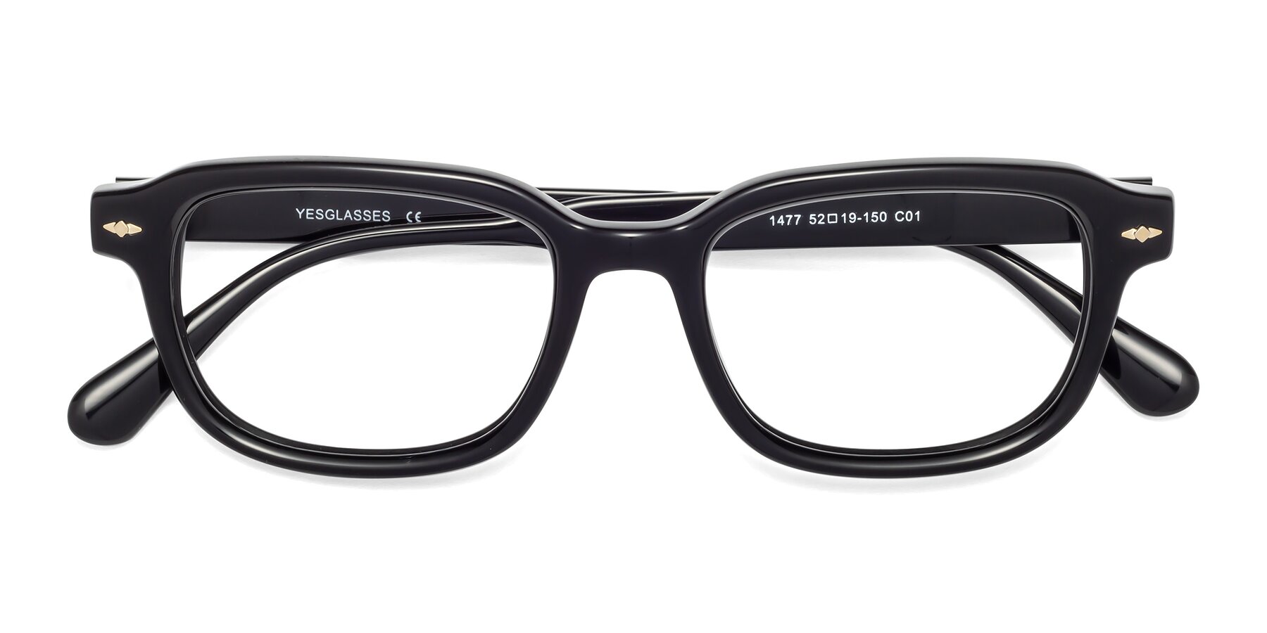 Folded Front of 1477 in Black with Clear Reading Eyeglass Lenses