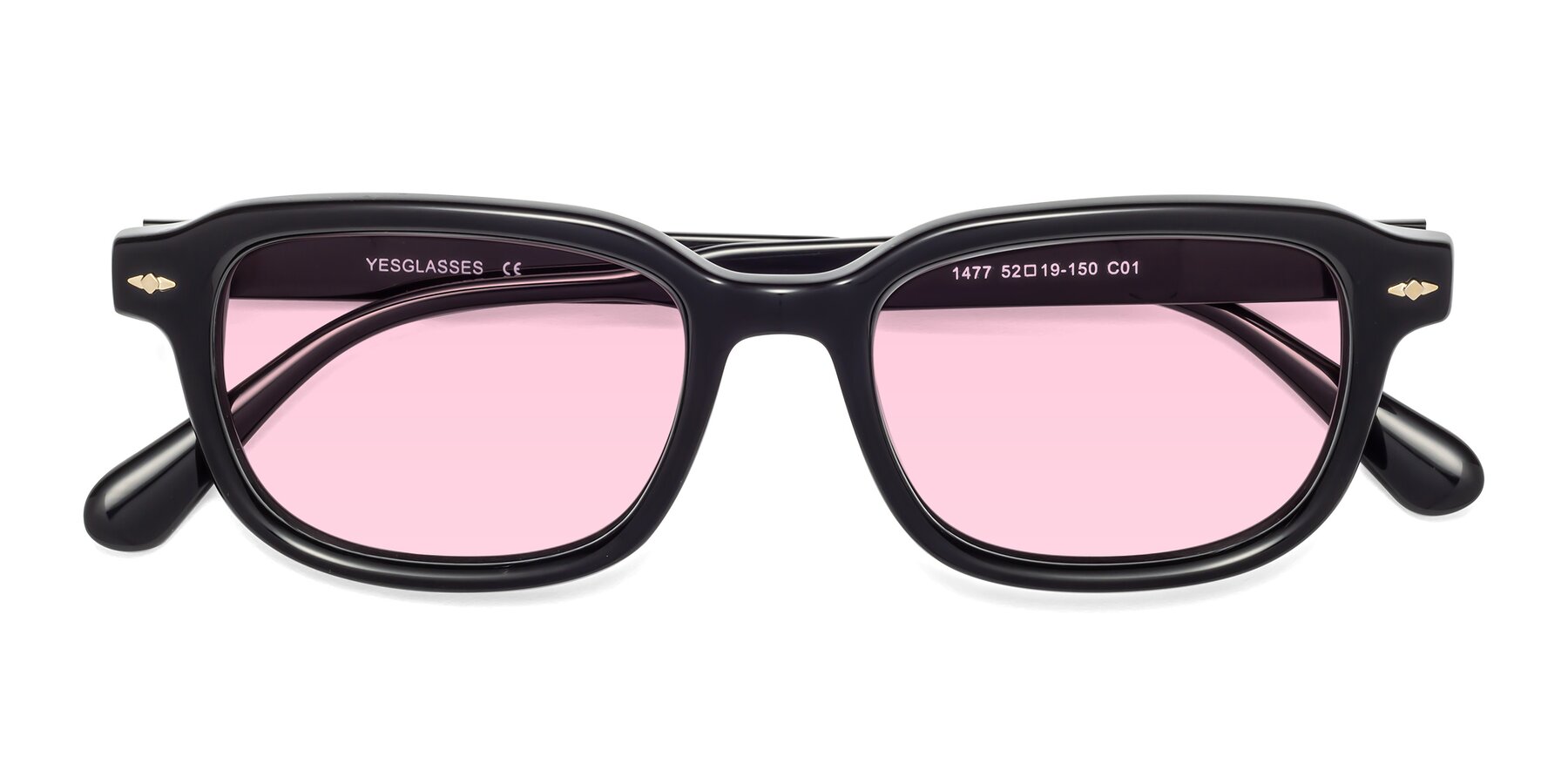 Folded Front of 1477 in Black with Light Pink Tinted Lenses