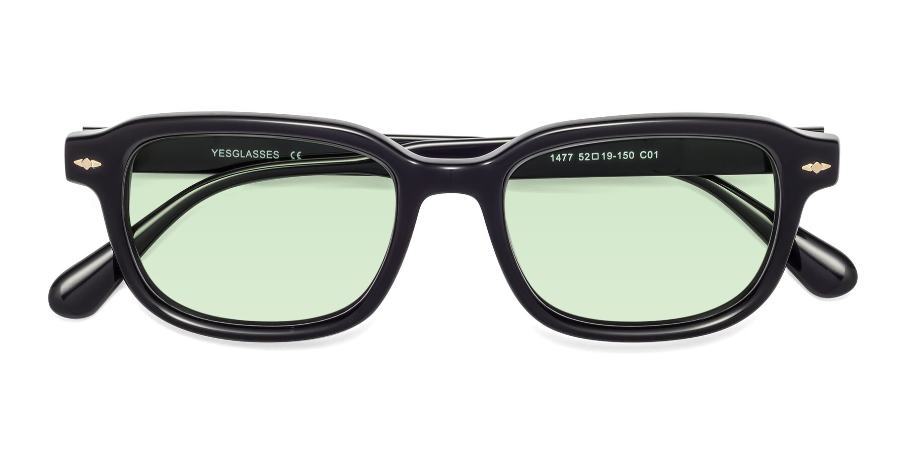 Folded Front of 1477 in Black with Light Green Tinted Lenses