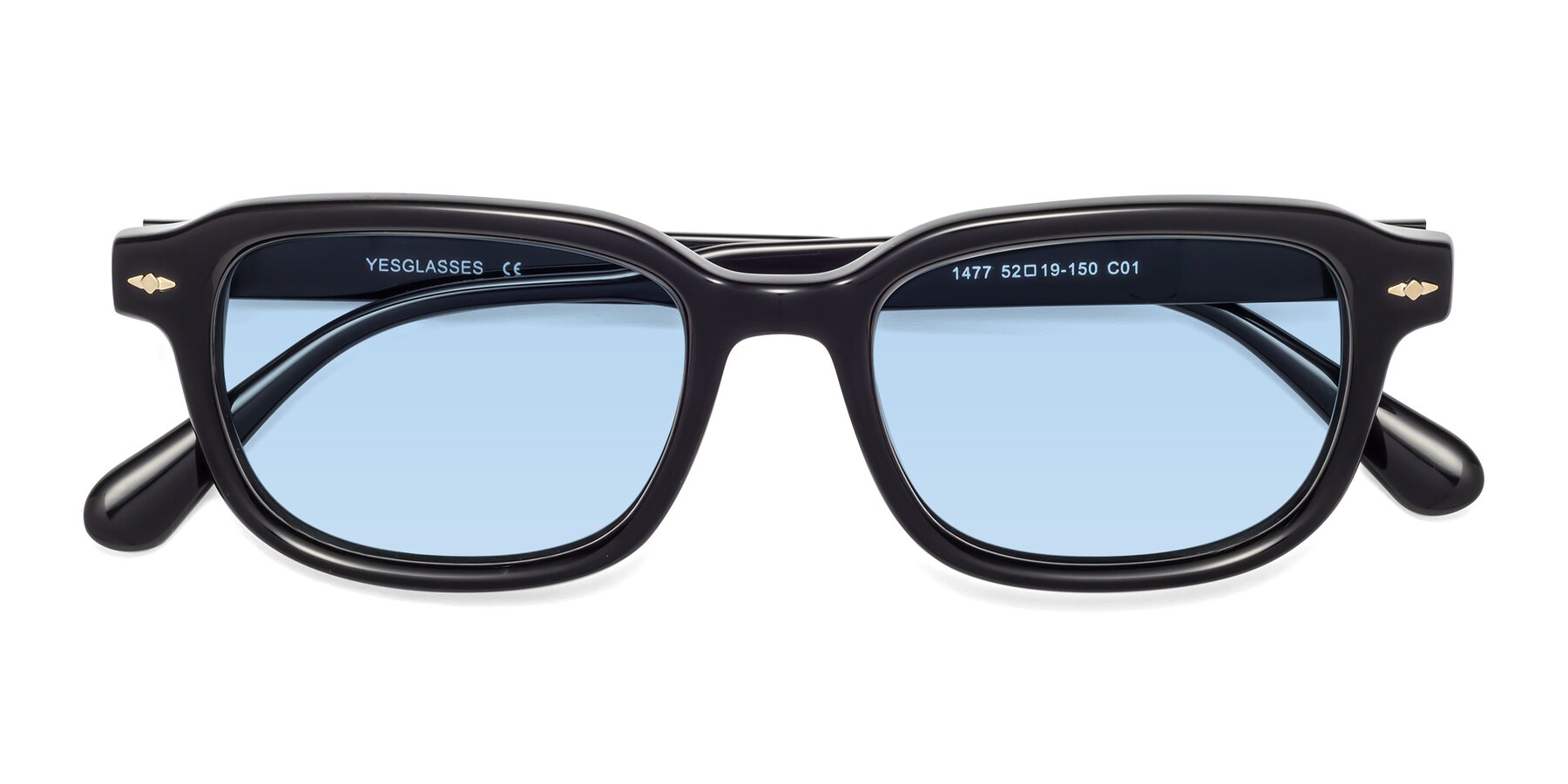 Folded Front of 1477 in Black with Light Blue Tinted Lenses