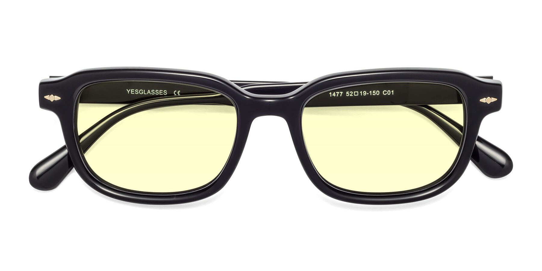 Folded Front of 1477 in Black with Light Yellow Tinted Lenses