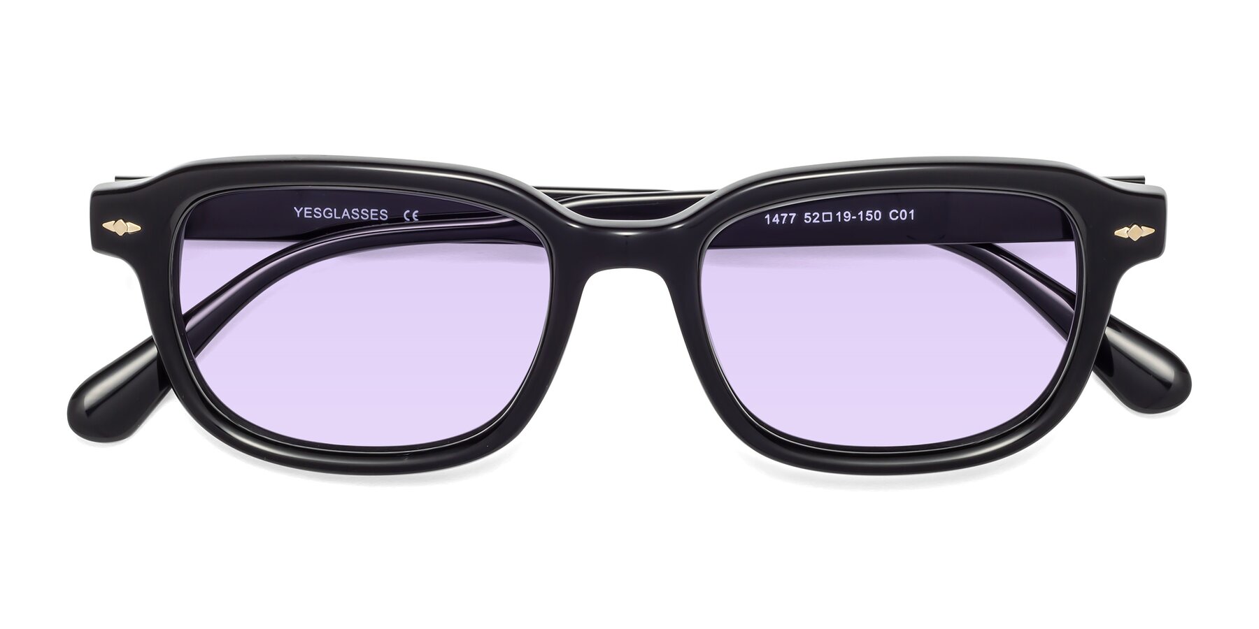 Folded Front of 1477 in Black with Light Purple Tinted Lenses