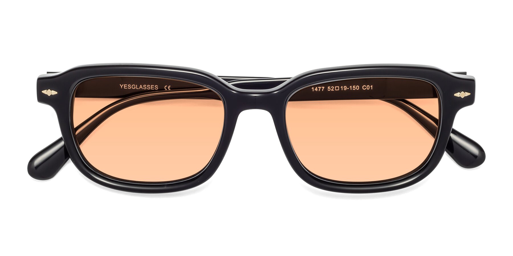 Folded Front of 1477 in Black with Light Orange Tinted Lenses