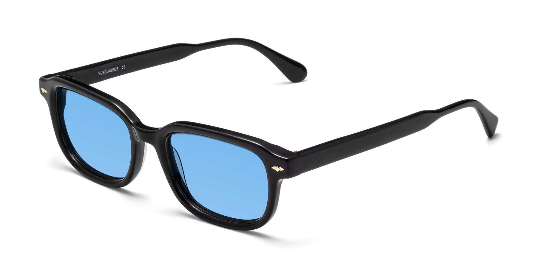 Angle of 1477 in Black with Medium Blue Tinted Lenses