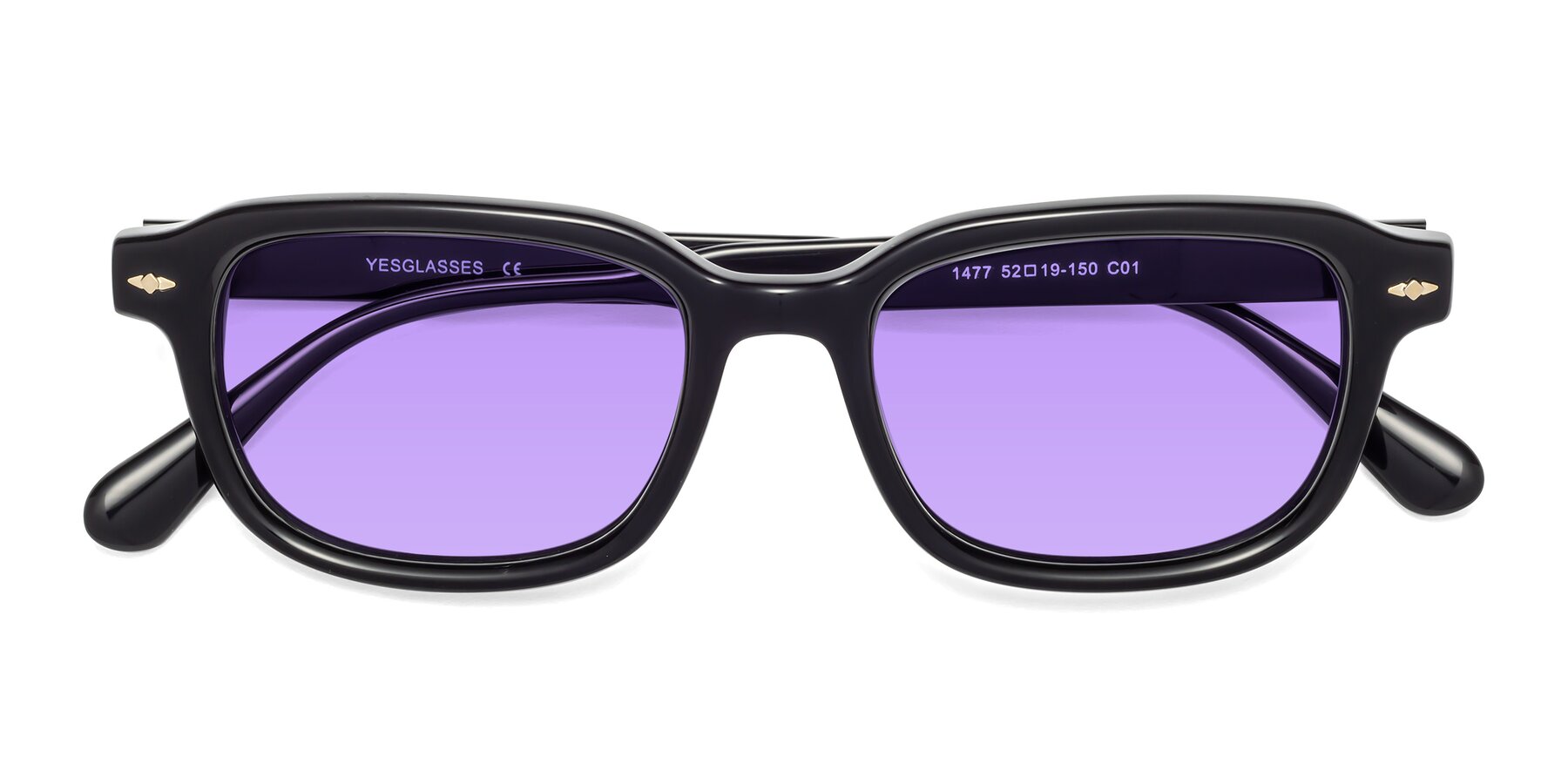 Folded Front of 1477 in Black with Medium Purple Tinted Lenses