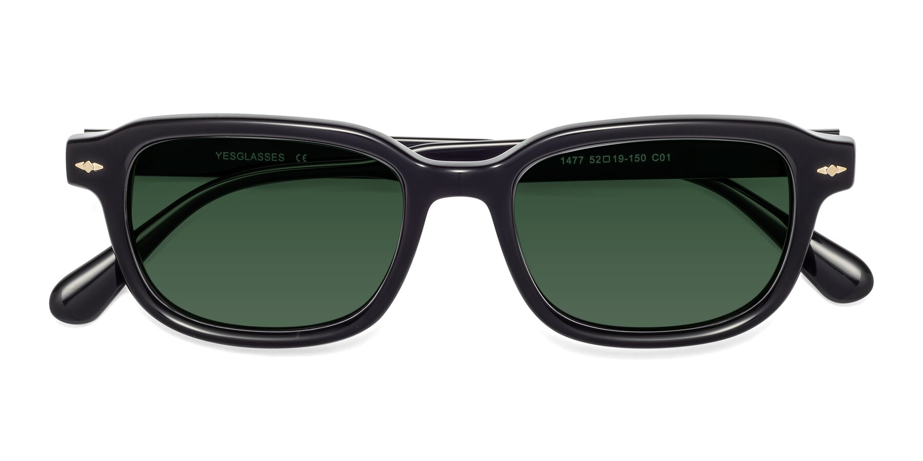 Folded Front of 1477 in Black with Green Tinted Lenses
