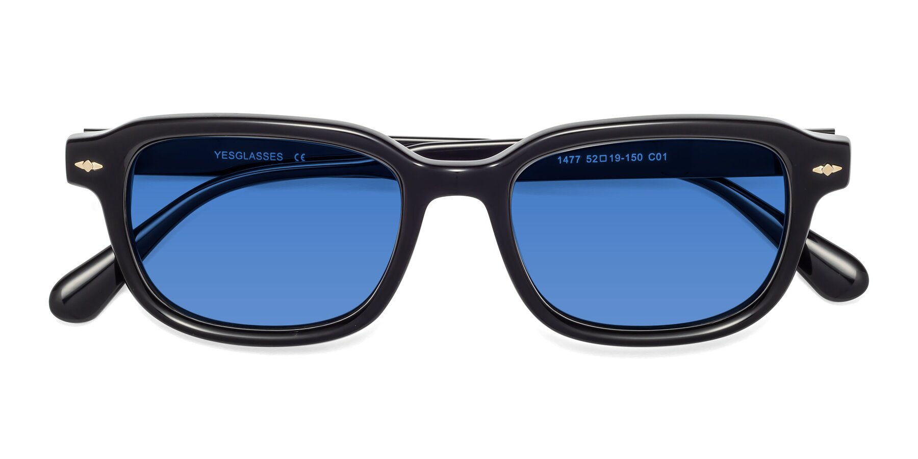 Folded Front of 1477 in Black with Blue Tinted Lenses
