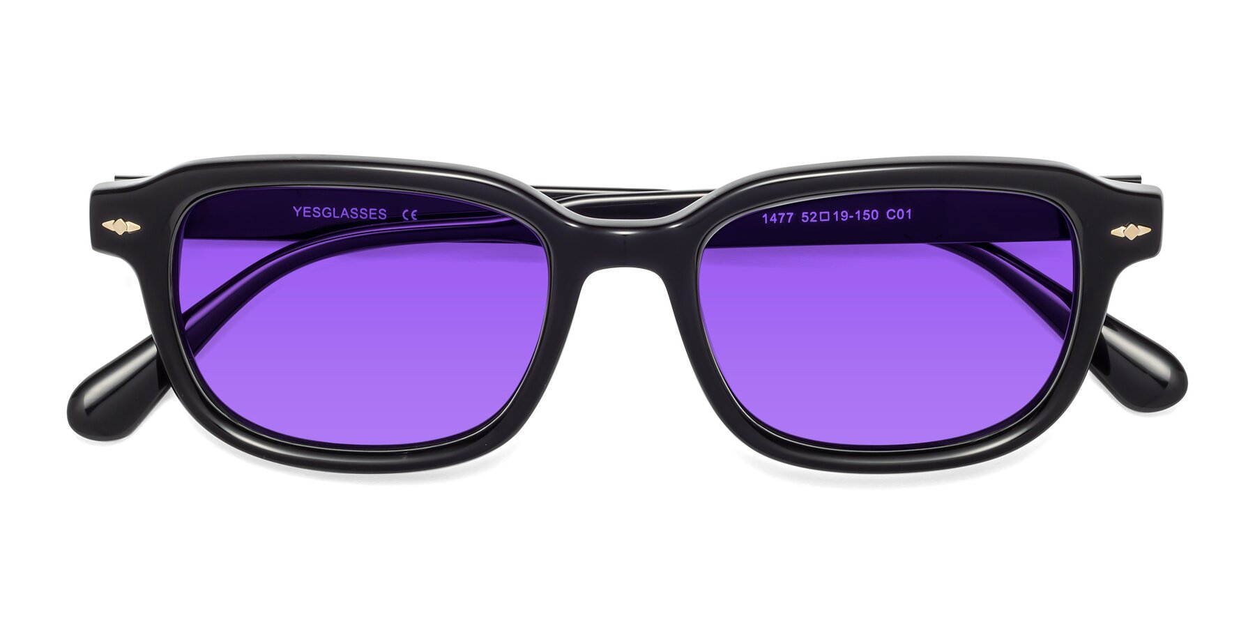 Folded Front of 1477 in Black with Purple Tinted Lenses