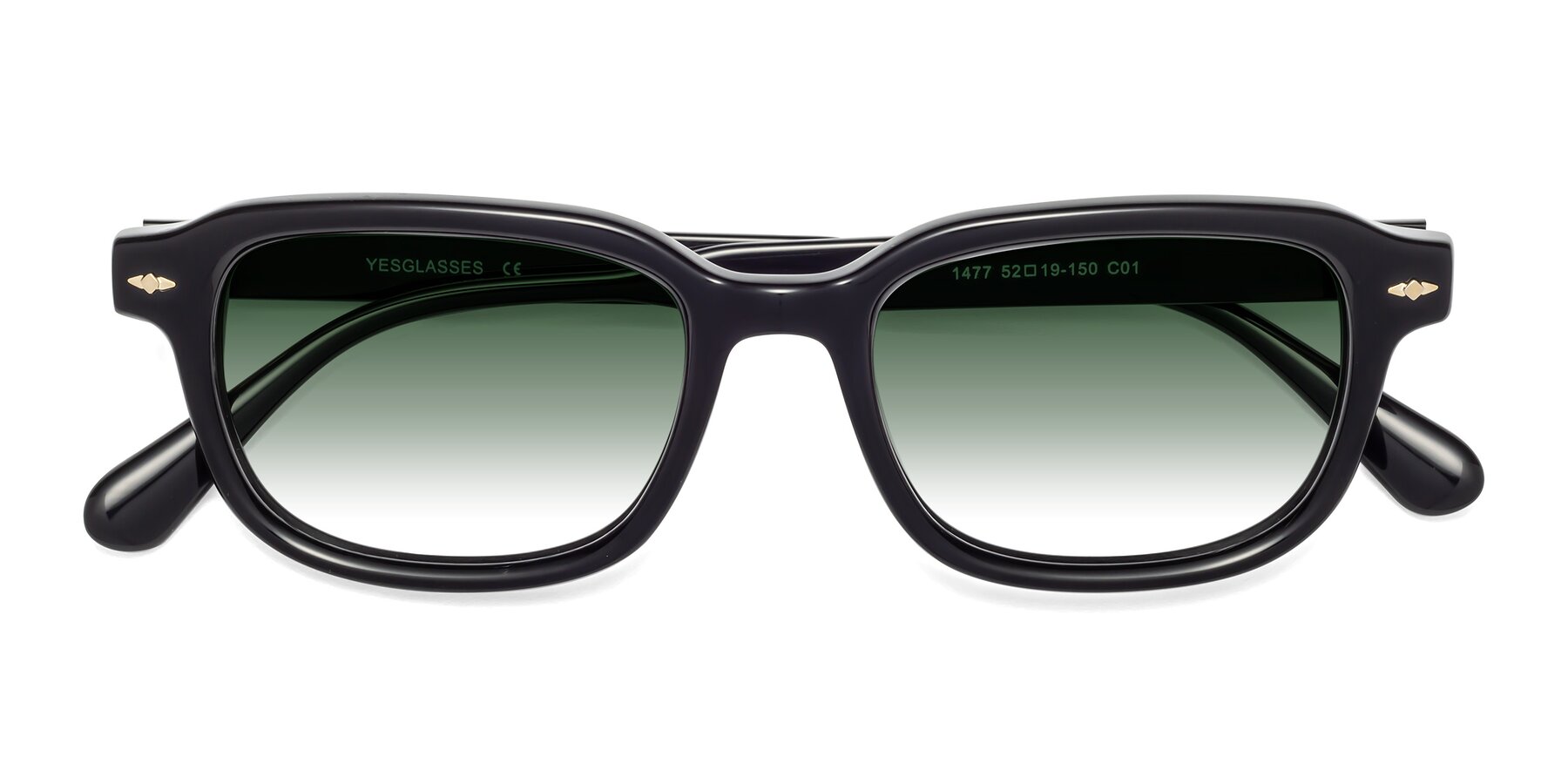 Folded Front of 1477 in Black with Green Gradient Lenses