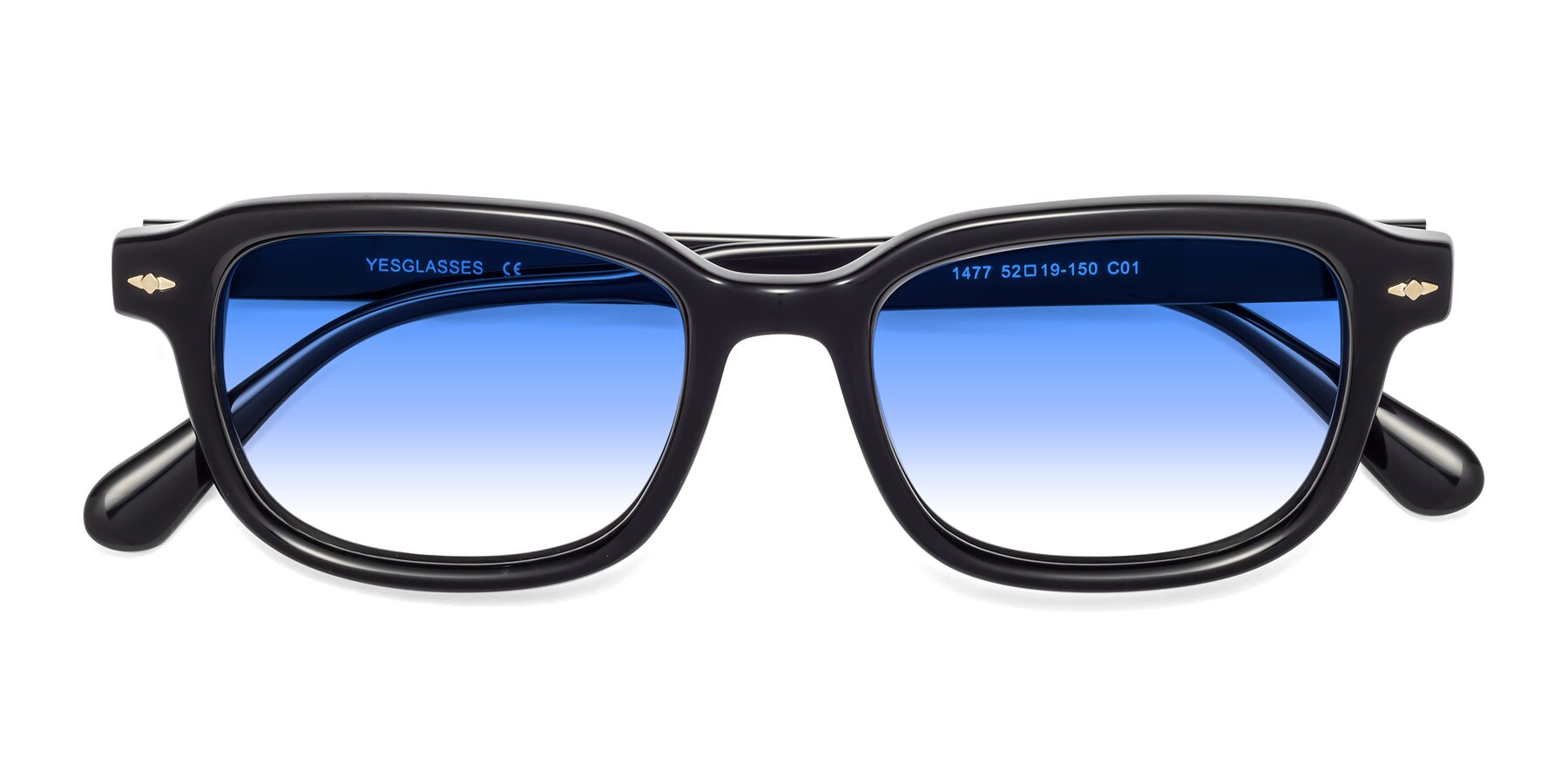 Folded Front of 1477 in Black with Blue Gradient Lenses