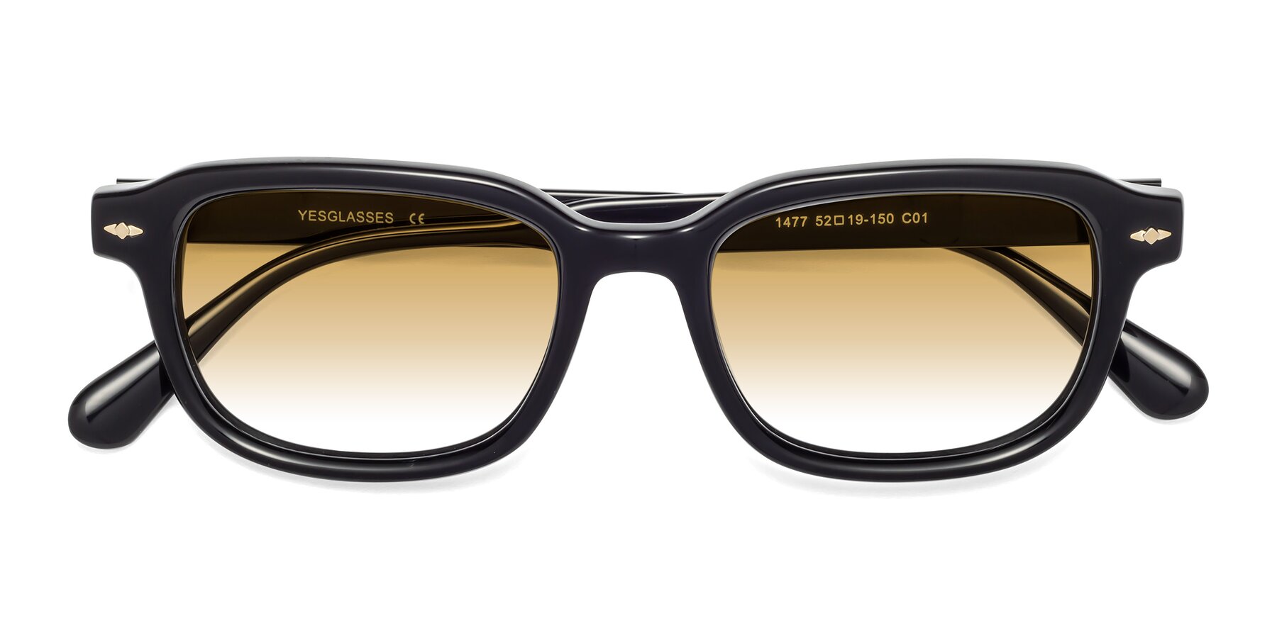 Folded Front of 1477 in Black with Champagne Gradient Lenses